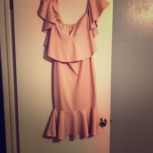 A pink off the shoulder dress worn 1 time
